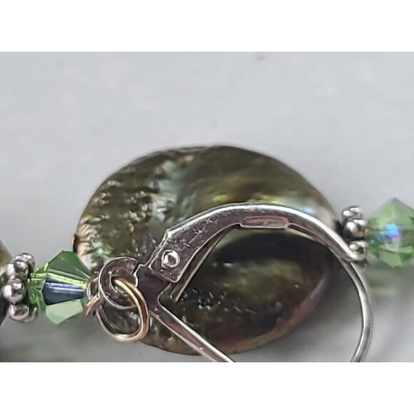 925 Sterling Silver Abalone Shell Beaded Dangling Leverback Earrings Vintage - Picture 8 of 10